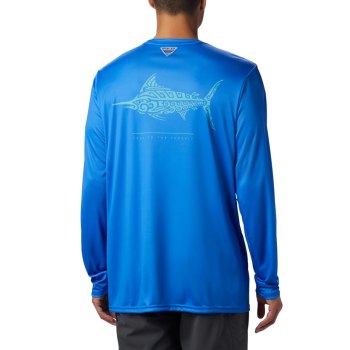 Pánské Mikiny Columbia PFG Terminal Tackle Tribal Fish Long Sleeve Blankyt IWOBPS289